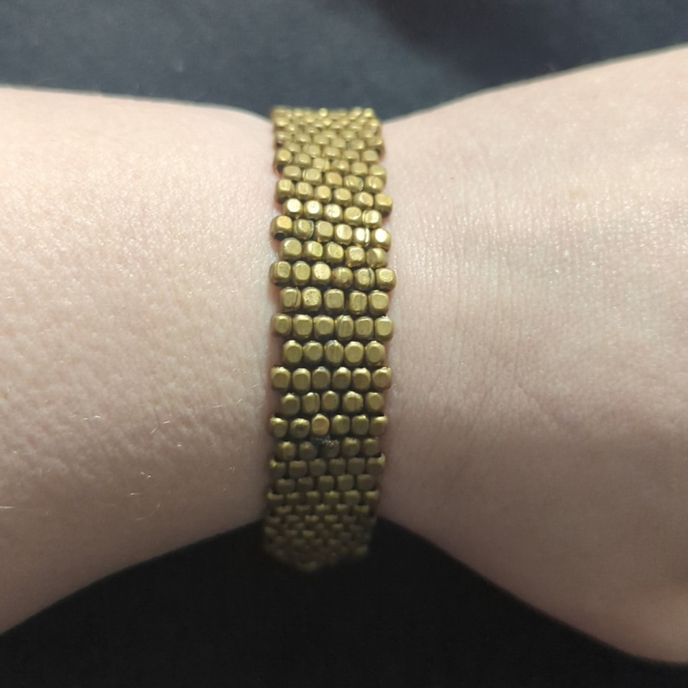 Brass Tone Beaded Slide Knot Style Statement Bracelet